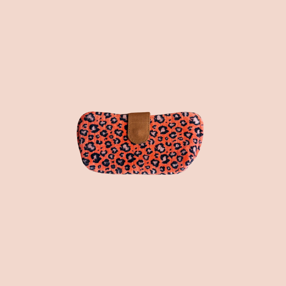 Étui à lunettes velours léopard orange