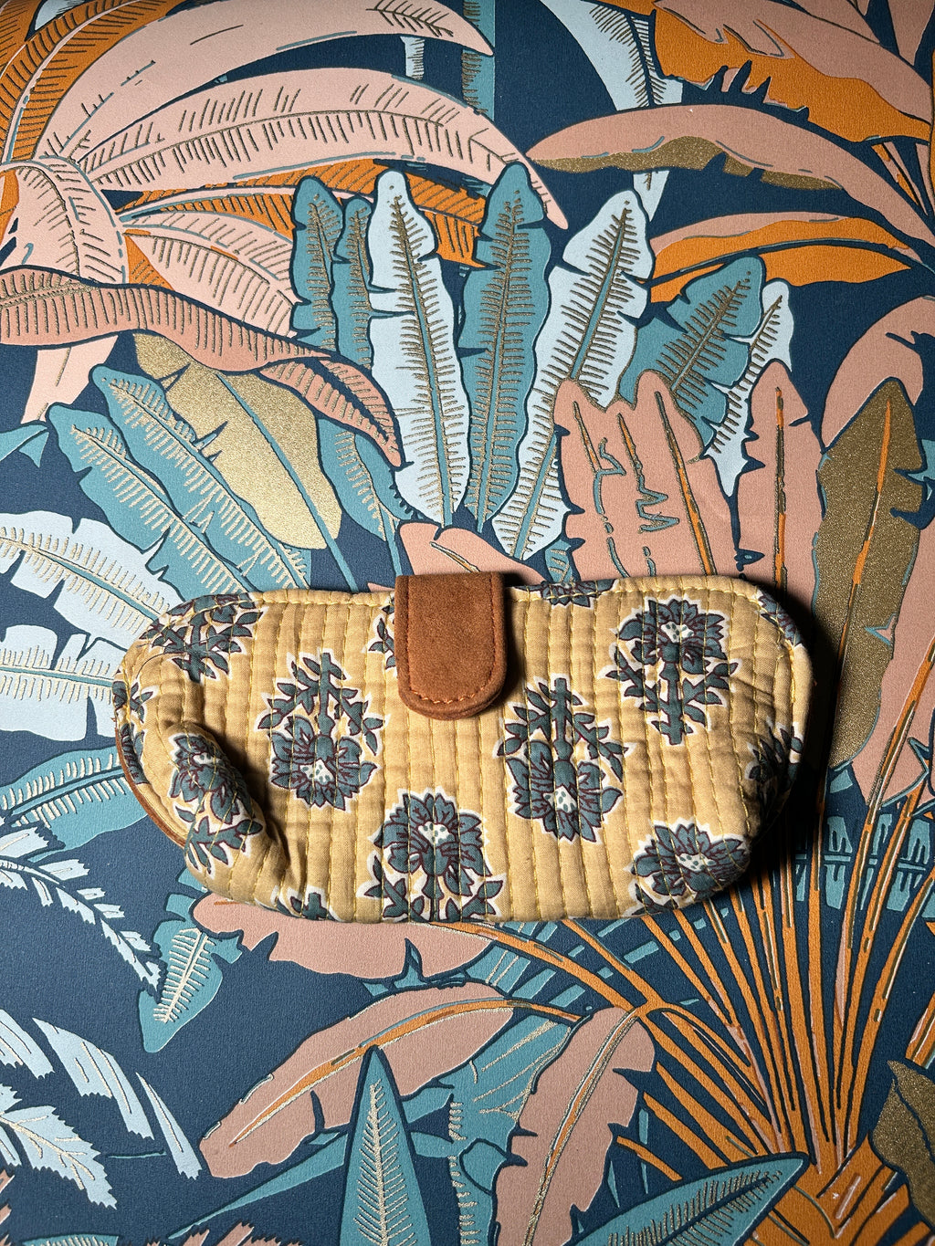 Étui à lunettes fleurs bleu