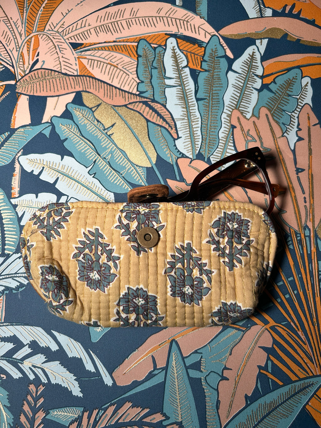 Étui à lunettes fleurs bleu