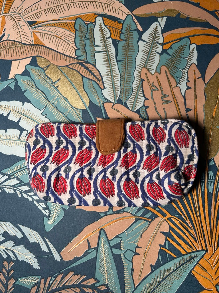 Étui à lunettes fleurs rouge