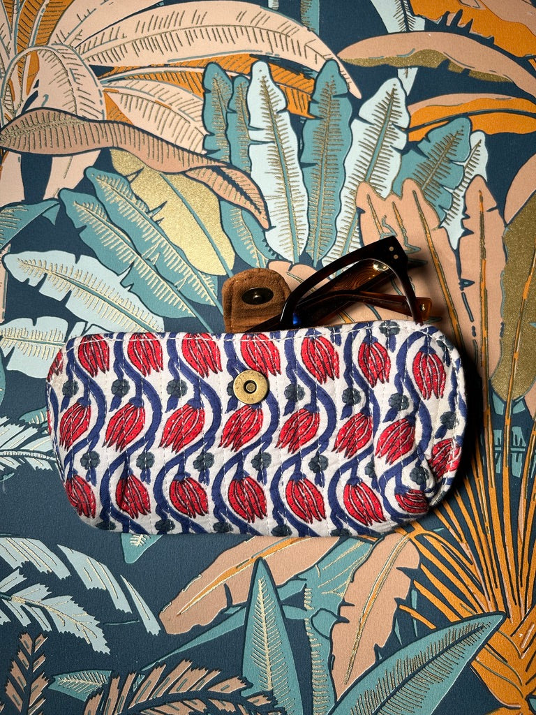 Étui à lunettes fleurs rouge