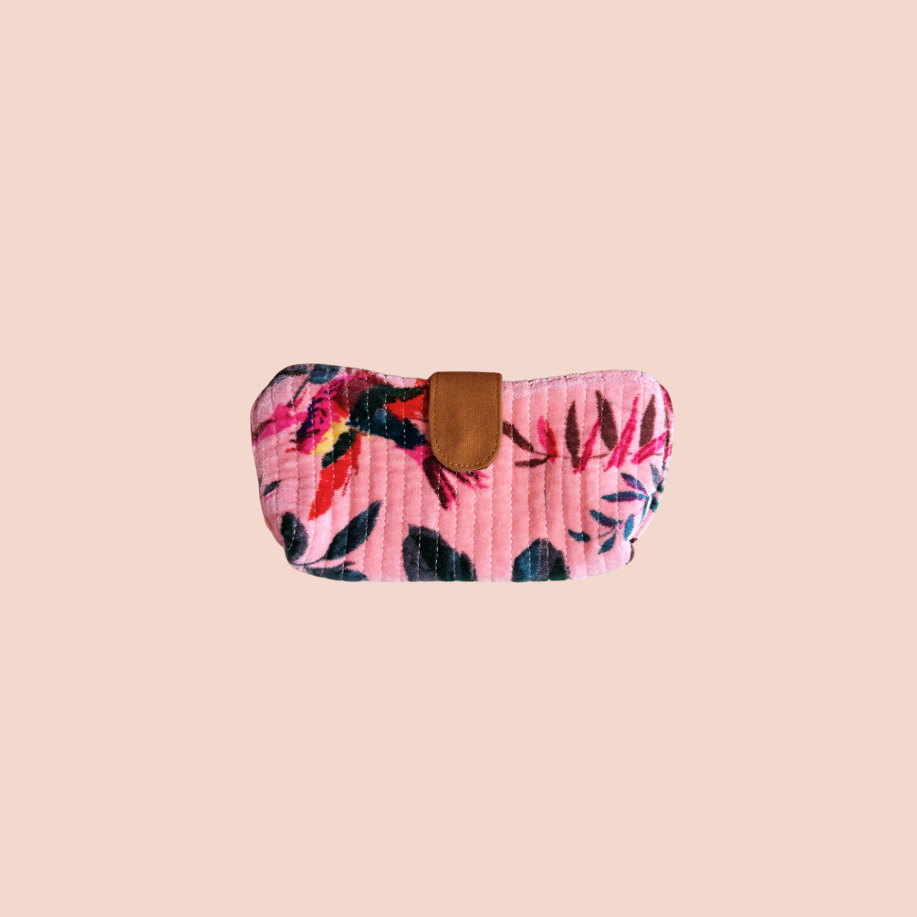Étui à lunettes velours Paradis rose