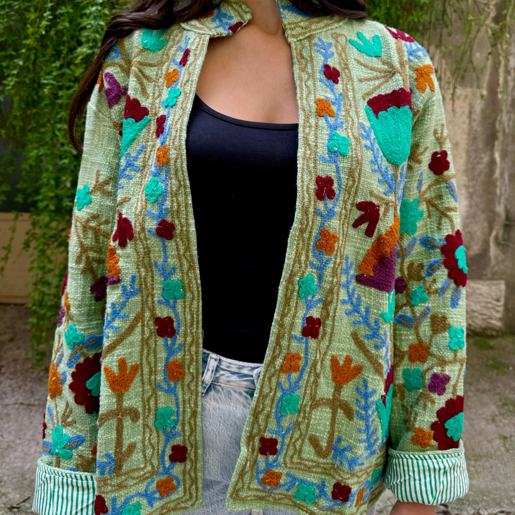 Veste Brodée Vert Clair