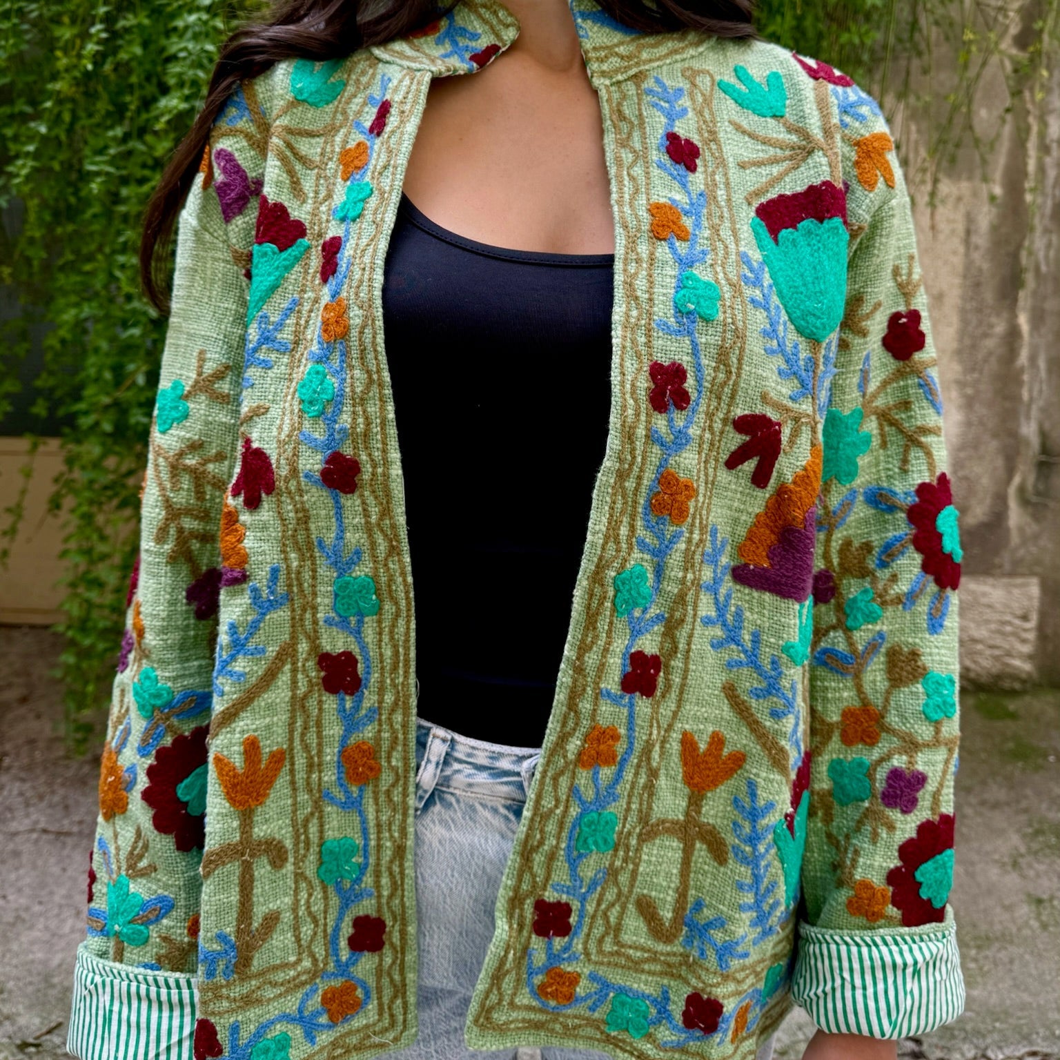 Veste Brodée Vert Clair