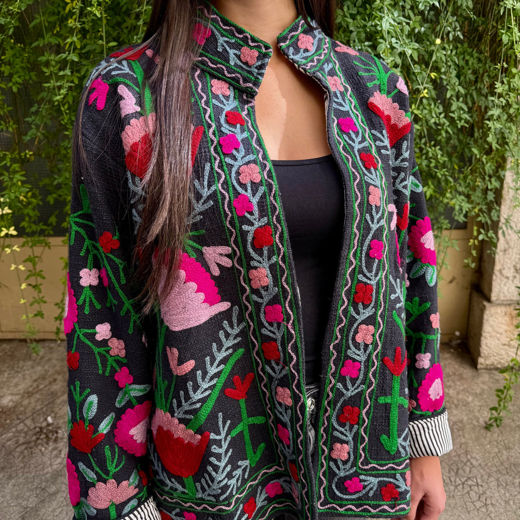 Veste Brodée Bleu Marine