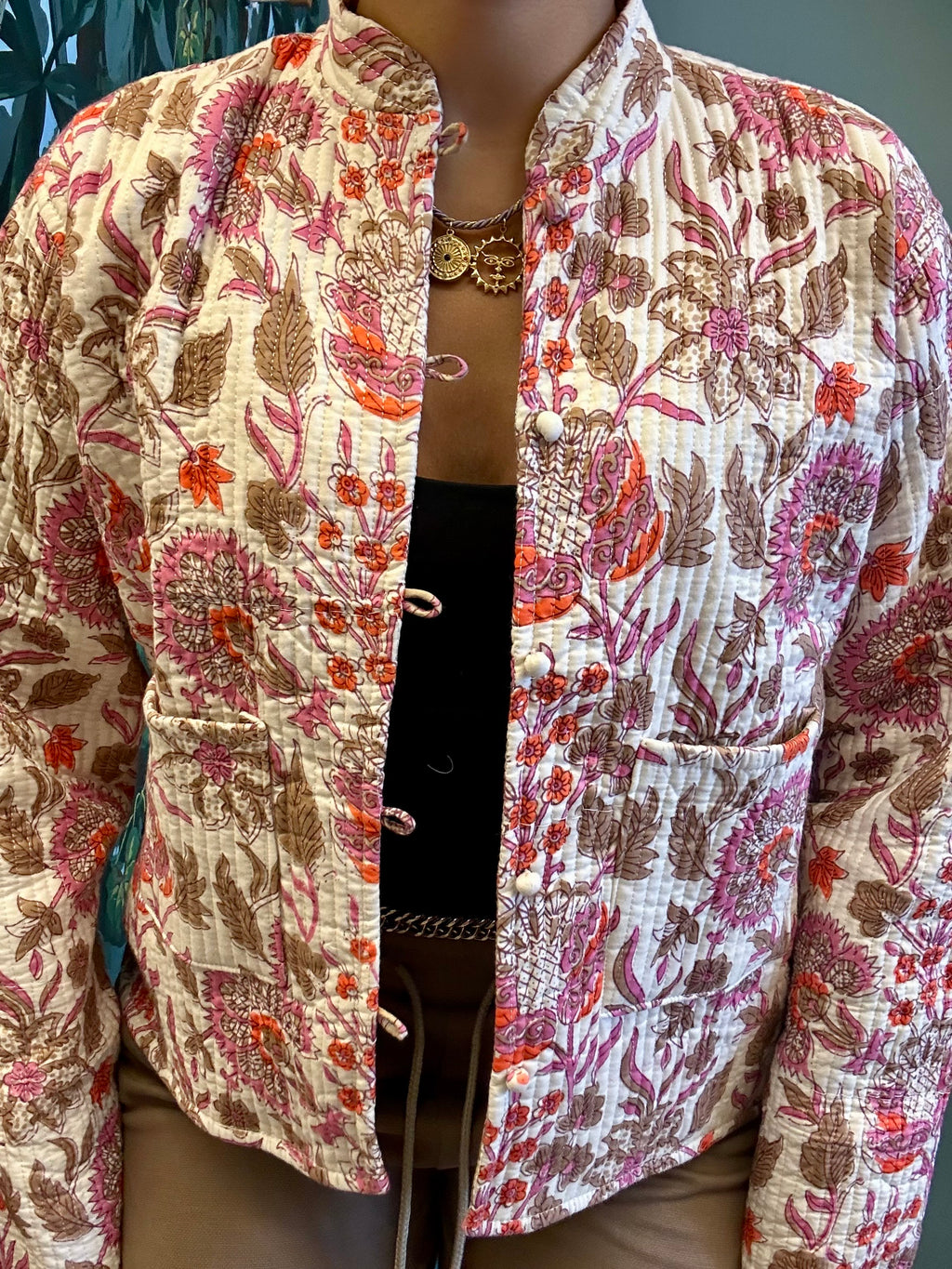 Naya White Jacket with Violet Flowers (Reversible)