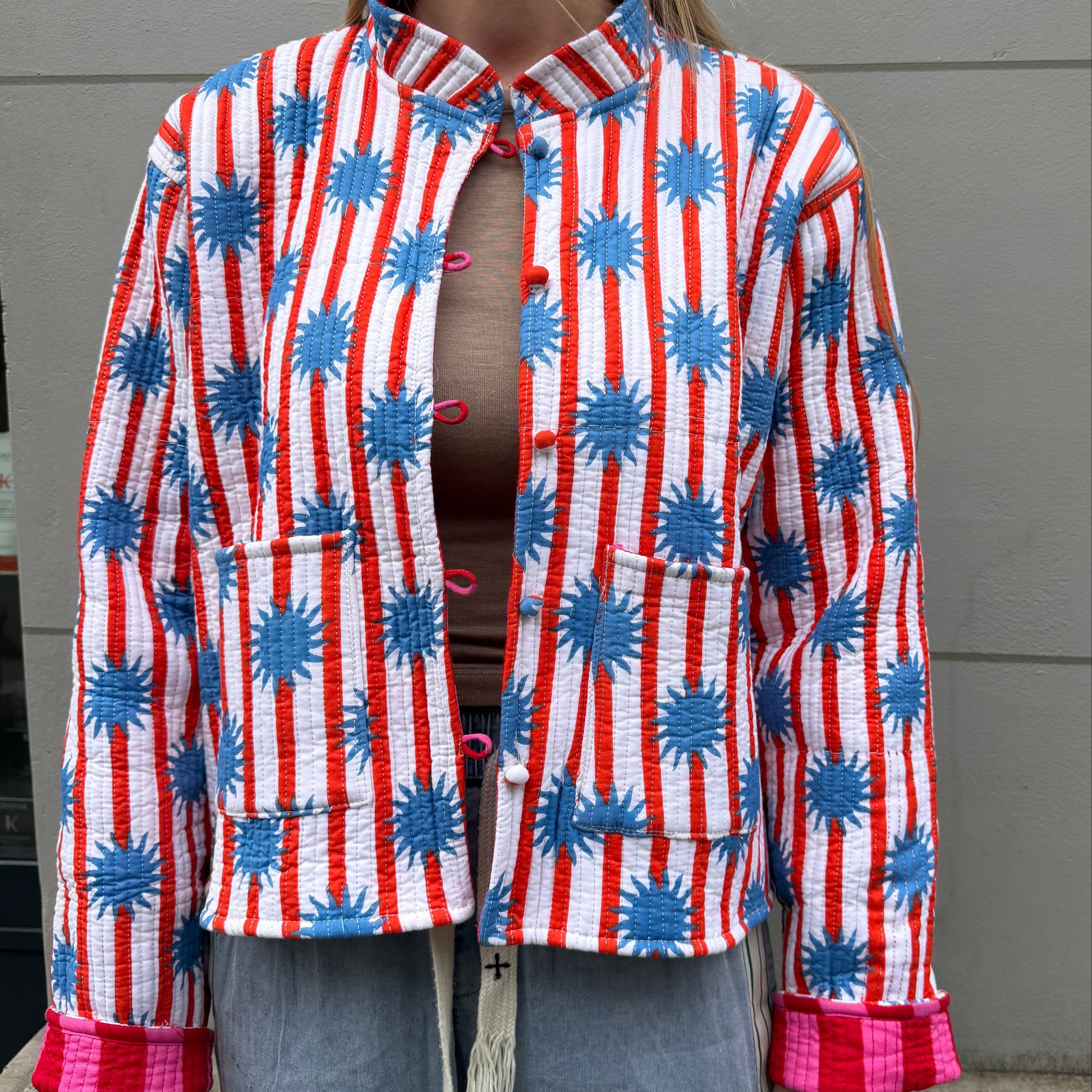 Naya White Jacket with Violet Flowers (Reversible)