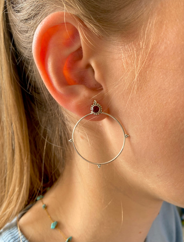 Boucles d'oreille argent artisanales Grenat